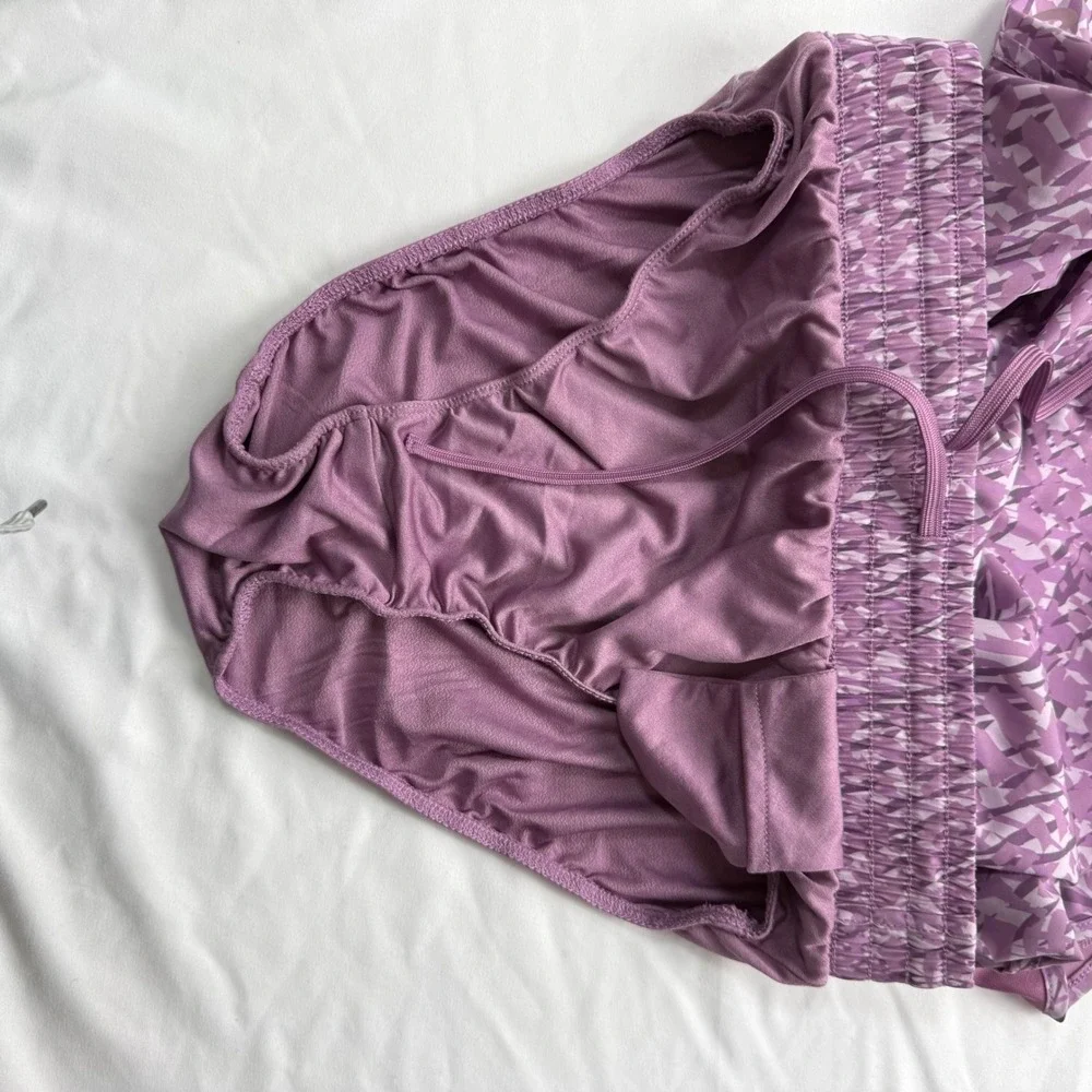 Asics Womens Purple Geometric Print Running Shorts High Waist Smocked Small